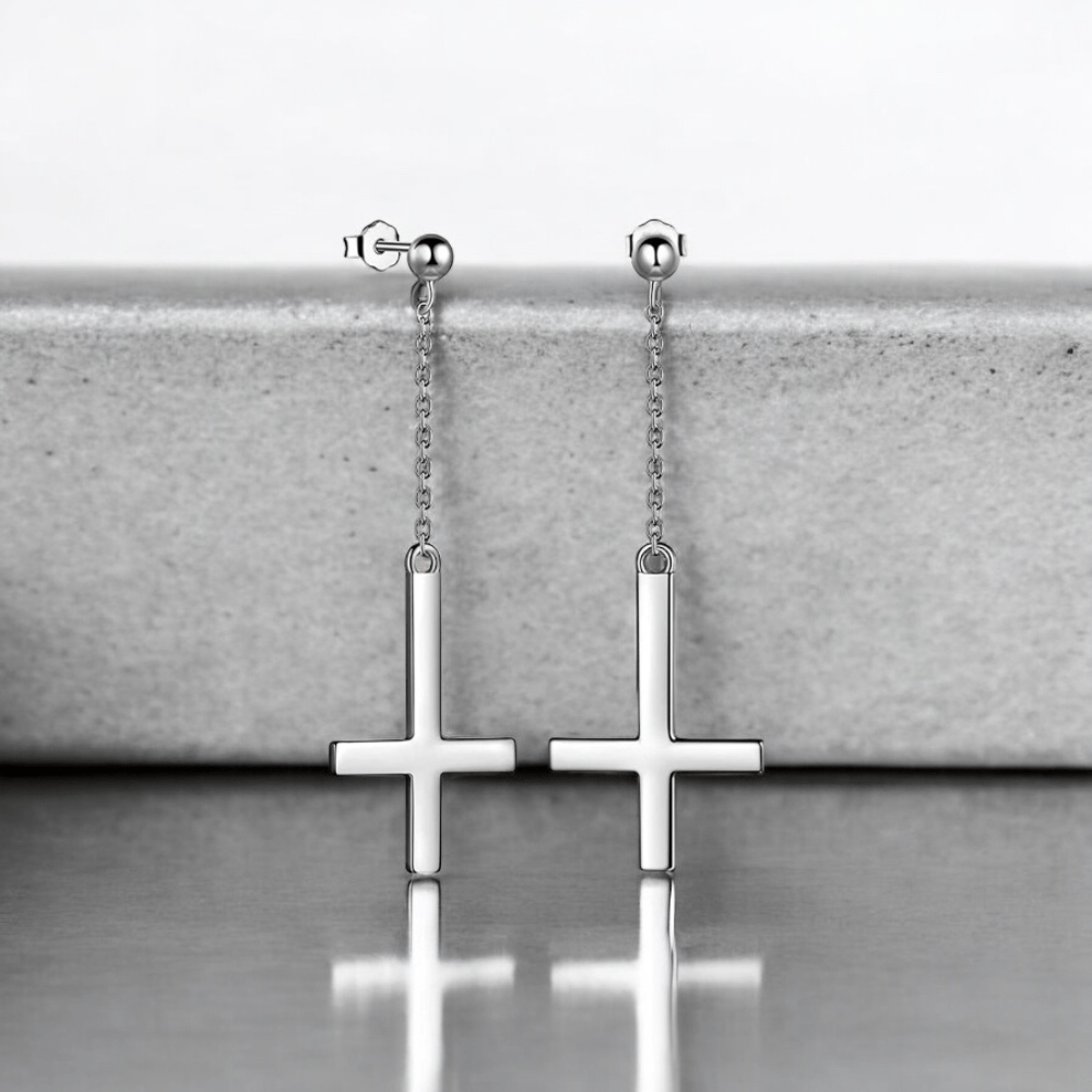 Boucles d’oreilles pendantes croix pour homme | Élégance moderne