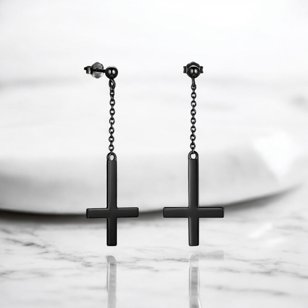 Boucles d’oreilles pendantes croix pour homme | Élégance moderne