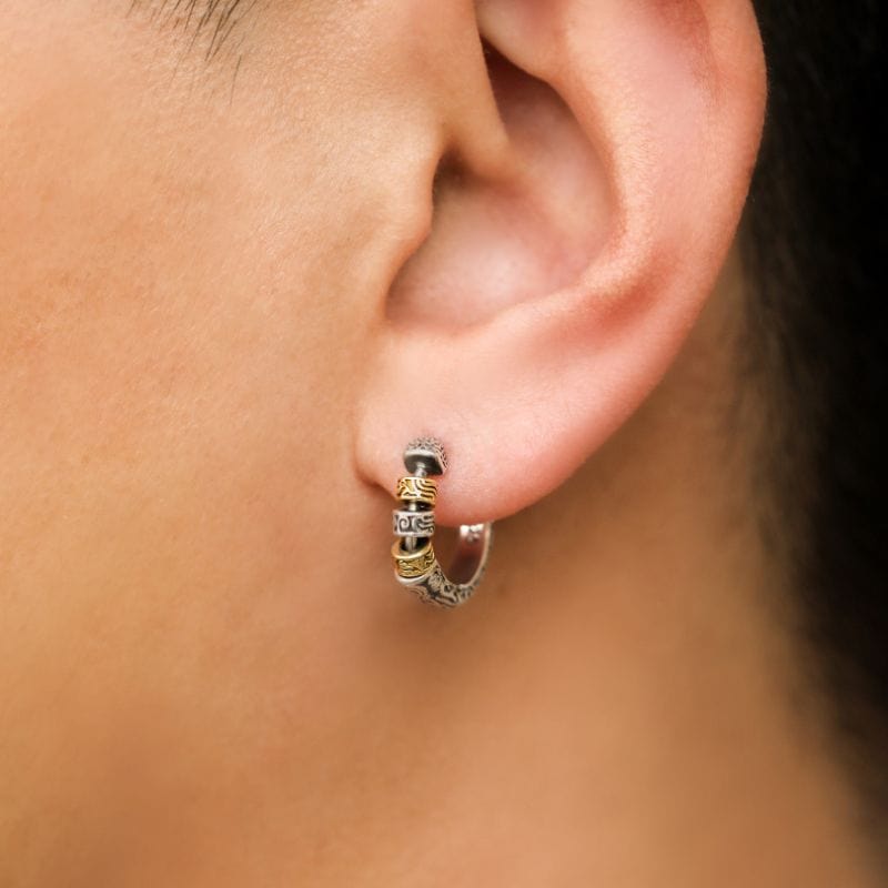 Boucles d'Oreilles Viking – Anneau gravé avec perles rotatives
