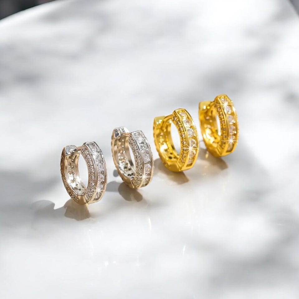 Boucles d’Oreilles Créoles Luxe – Dorées & Argentées Effet Diamant