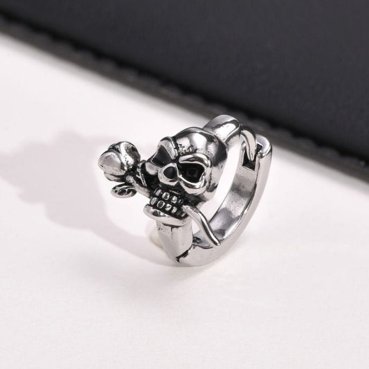 Boucle d’Oreille Crâne avec Rose – Acier Inoxydable