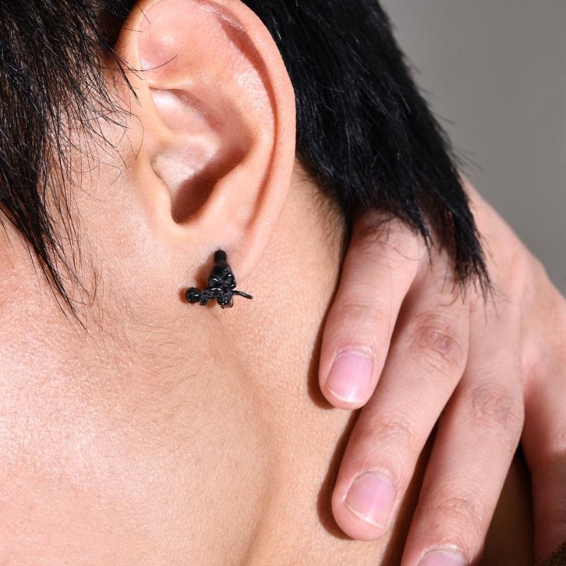 Boucle d’Oreille Crâne avec Rose – Acier Inoxydable