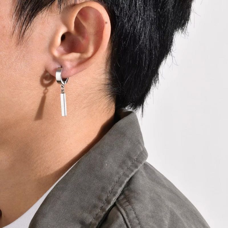 Boucles d’Oreilles Clip Pendantes Barre – Sans Trou Homme