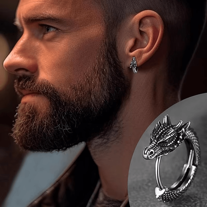 Boucles d’Oreilles Homme Dragon – Style Viking en Acier