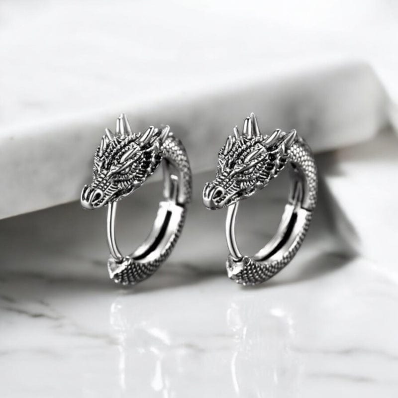 Boucles d’Oreilles Homme Dragon – Style Viking en Acier