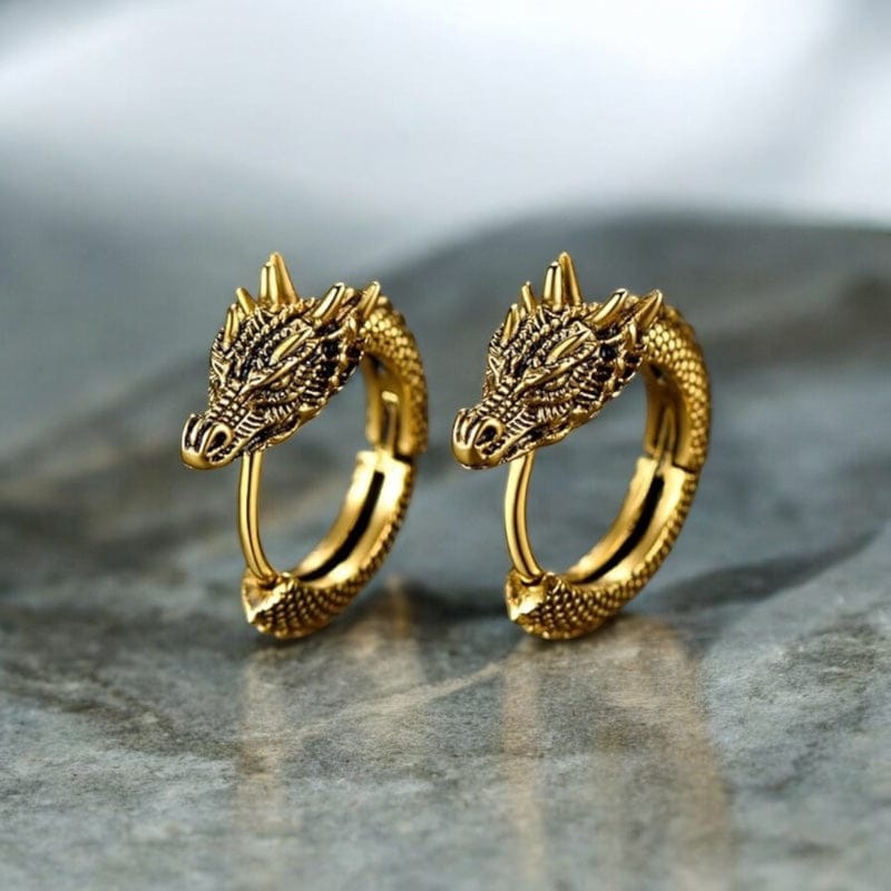 Boucles d’Oreilles Homme Dragon – Style Viking en Acier