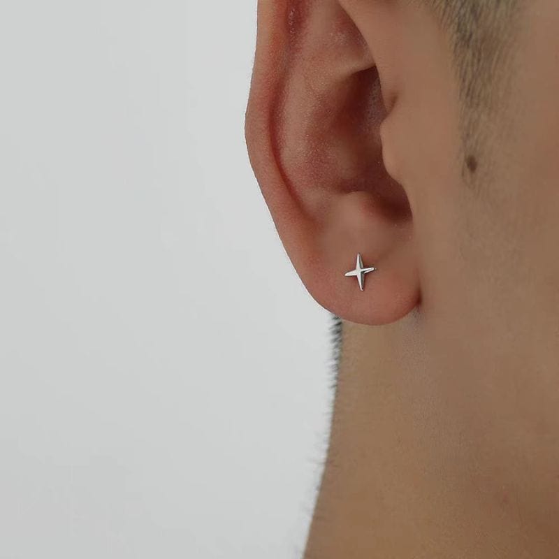 Boucles d’Oreilles Clous – Croix Stylisée en Acier Inoxydable Argenté