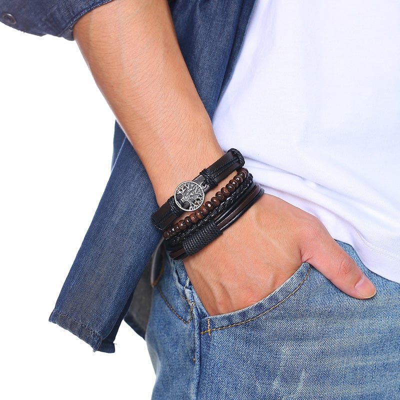 Bracelet en cuir et perles arbre de vie