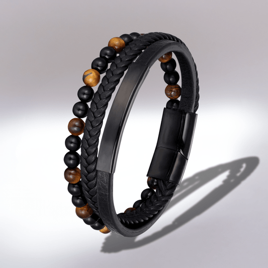 Bracelet en Cuir Noir et Perles