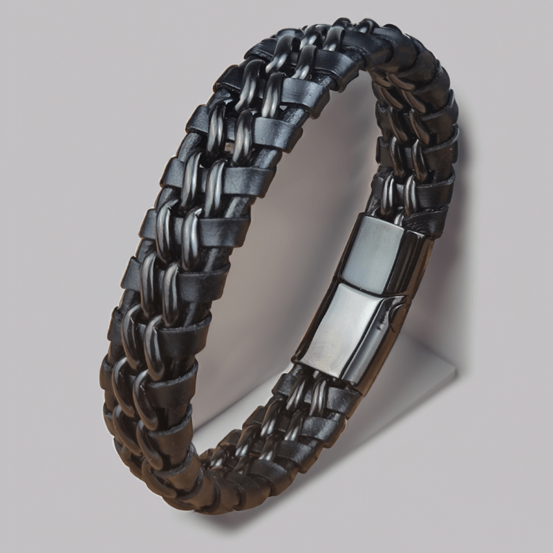 Bracelet en cuir tressé et acier inoxydable