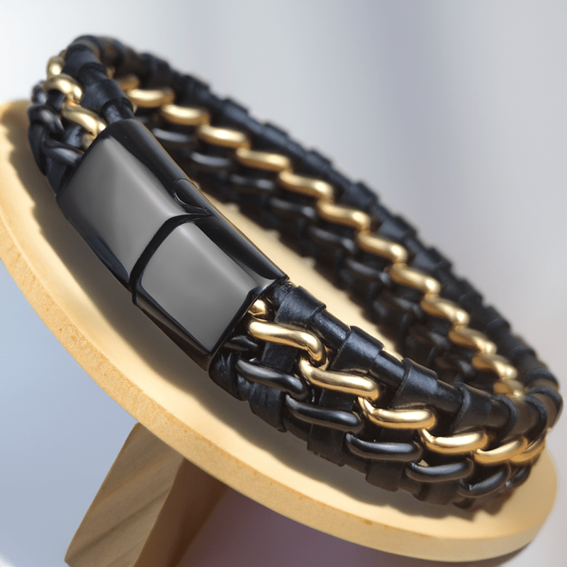 Bracelet en cuir tressé et acier inoxydable