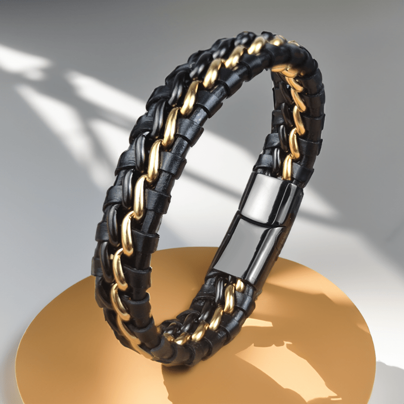 Bracelet en cuir tressé et acier inoxydable