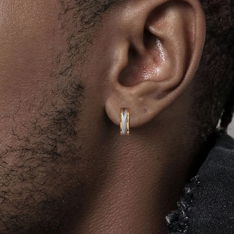 Créoles Homme Acier Inoxydable - Motif Plume Gravée