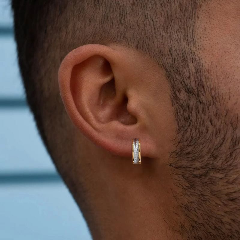 Créoles Homme Acier Inoxydable - Motif Plume Gravée