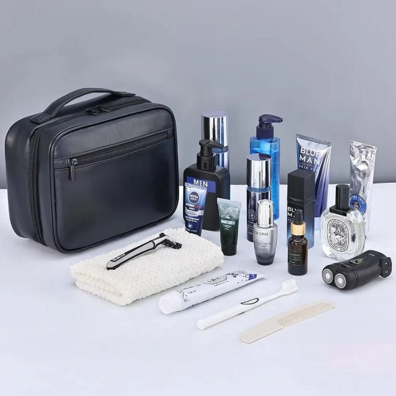 Trousse de toilette homme suspendue en cuir – Organisation et praticité