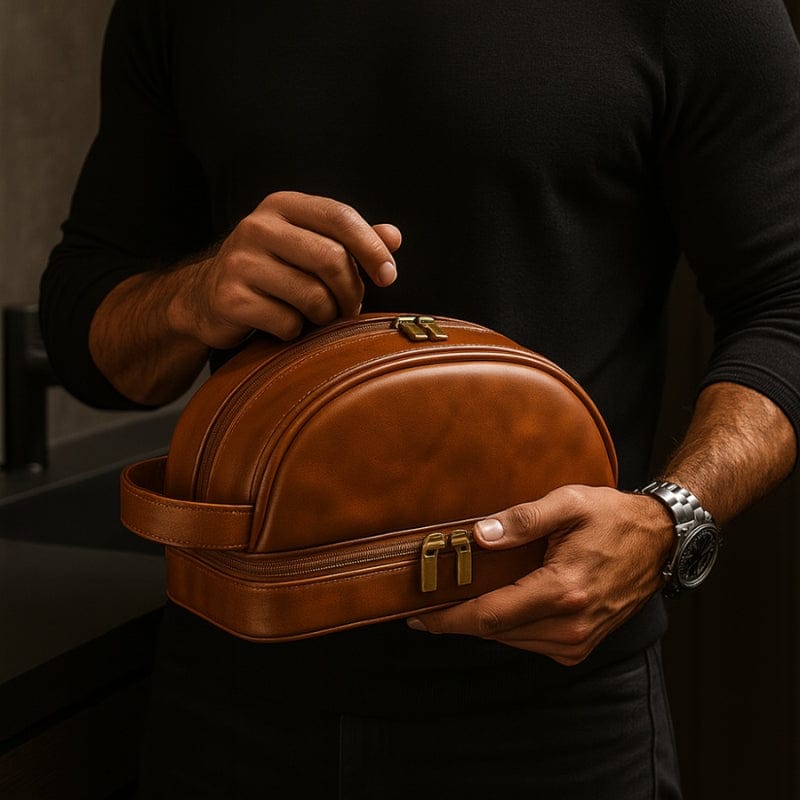 Grande trousse de toilette homme cuir – Élégance & capacité