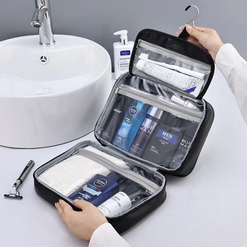 Trousse de toilette homme suspendue en cuir – Organisation et praticité
