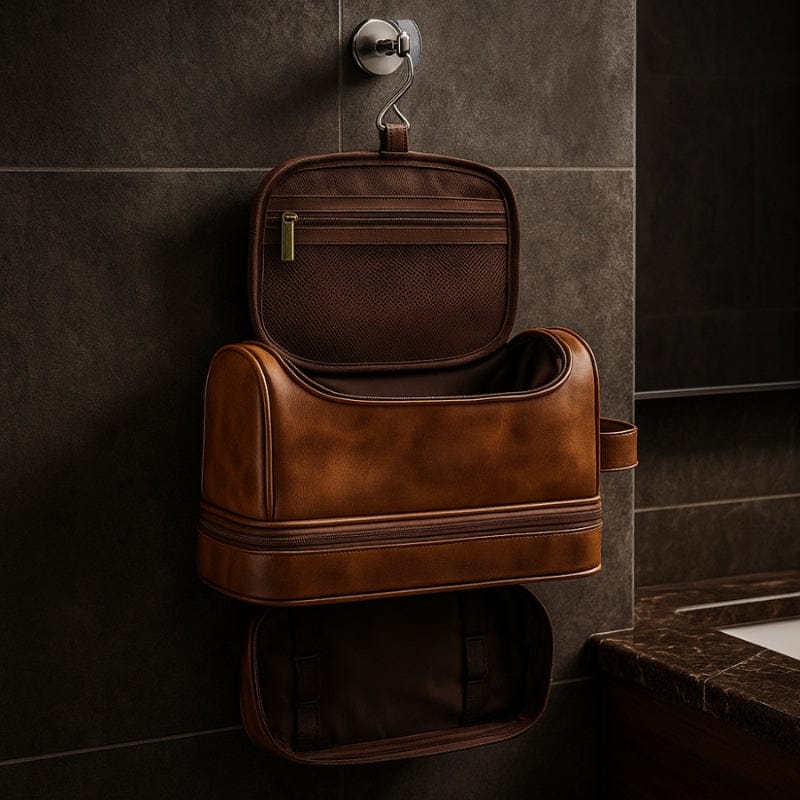 Trousse de toilette homme cuir suspendue luxe – Double compartiment