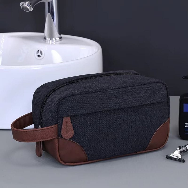 Grande trousse de toilette voyage homme - Toile et cuir