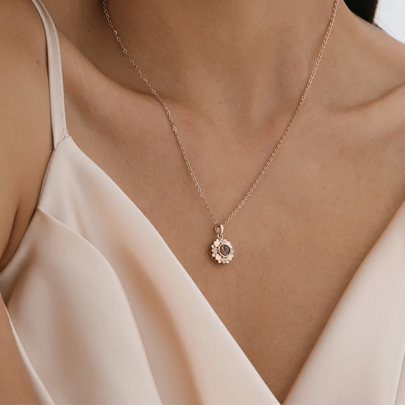 PENDENTIF PERSONNALISÉ PHOTO FLEUR COEUR