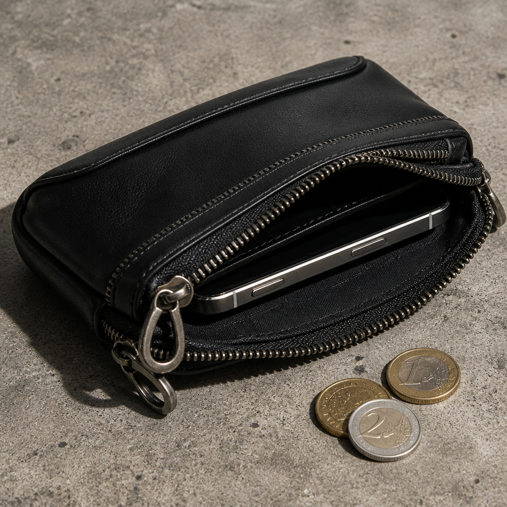 Banane Porte Monnaie Homme en Cuir Véritable Noir