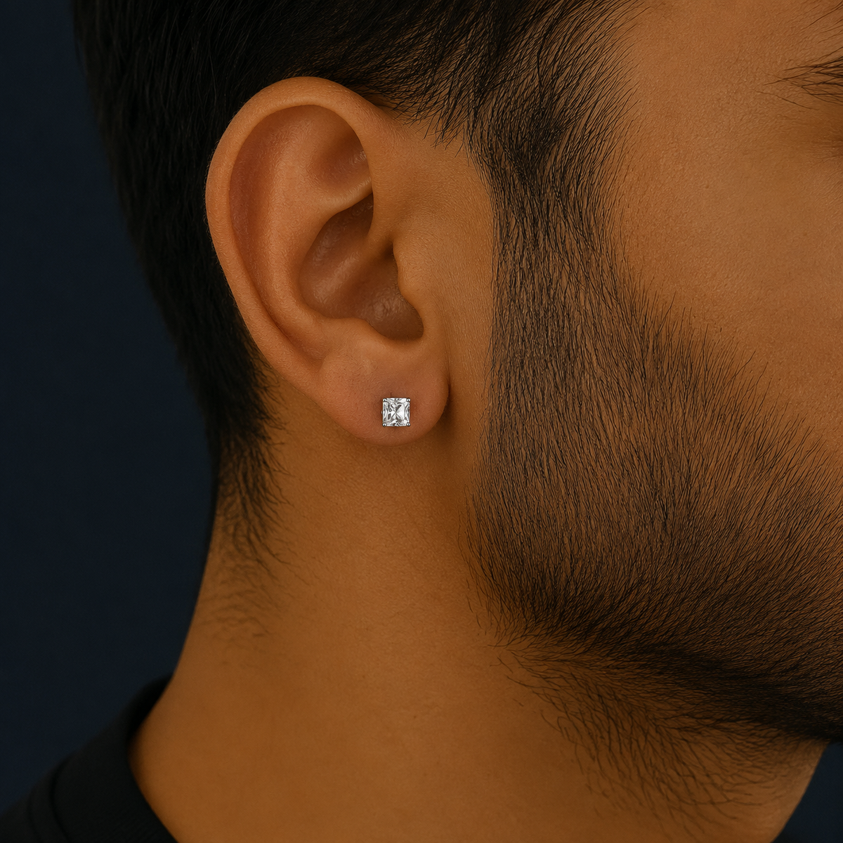 Boucles d'Oreilles Homme Carrées - Effet Diamant