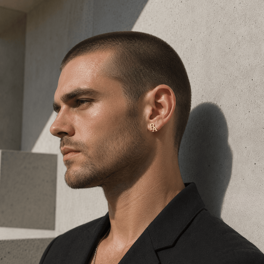 Boucles d'Oreilles Homme Initiales Personnalisées