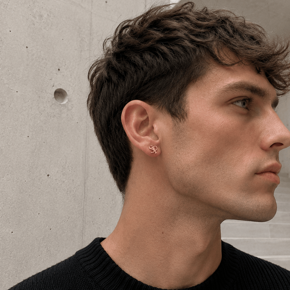 Boucles d'Oreilles Homme Initiales Personnalisées