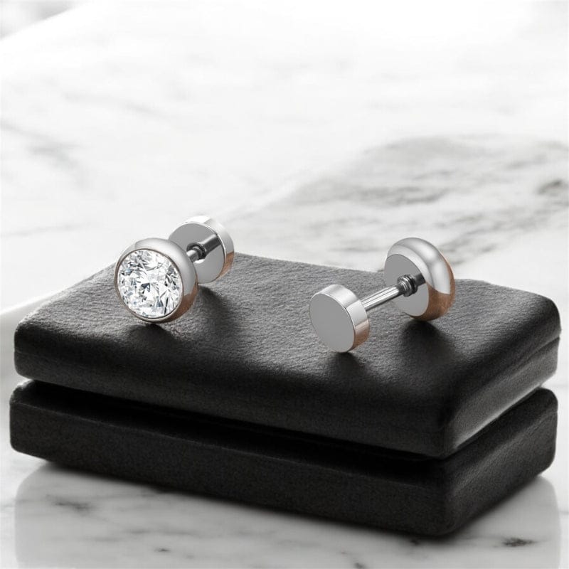 Boucles d'Oreilles Homme Diamant Discret - Puces Rondes
