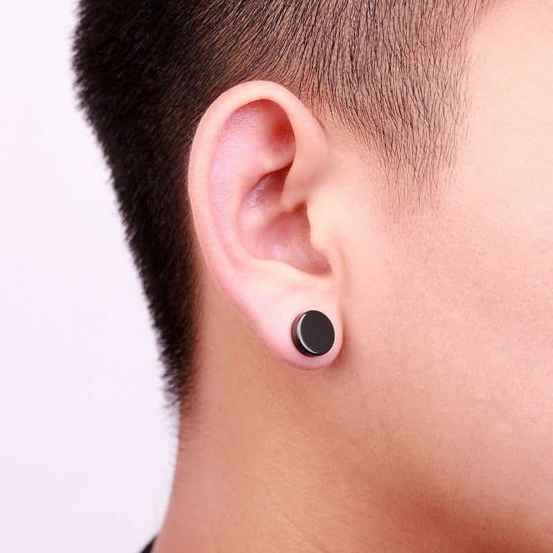 Boucles d'Oreilles Aimants Rondes Noires - Oreilles sans piercing