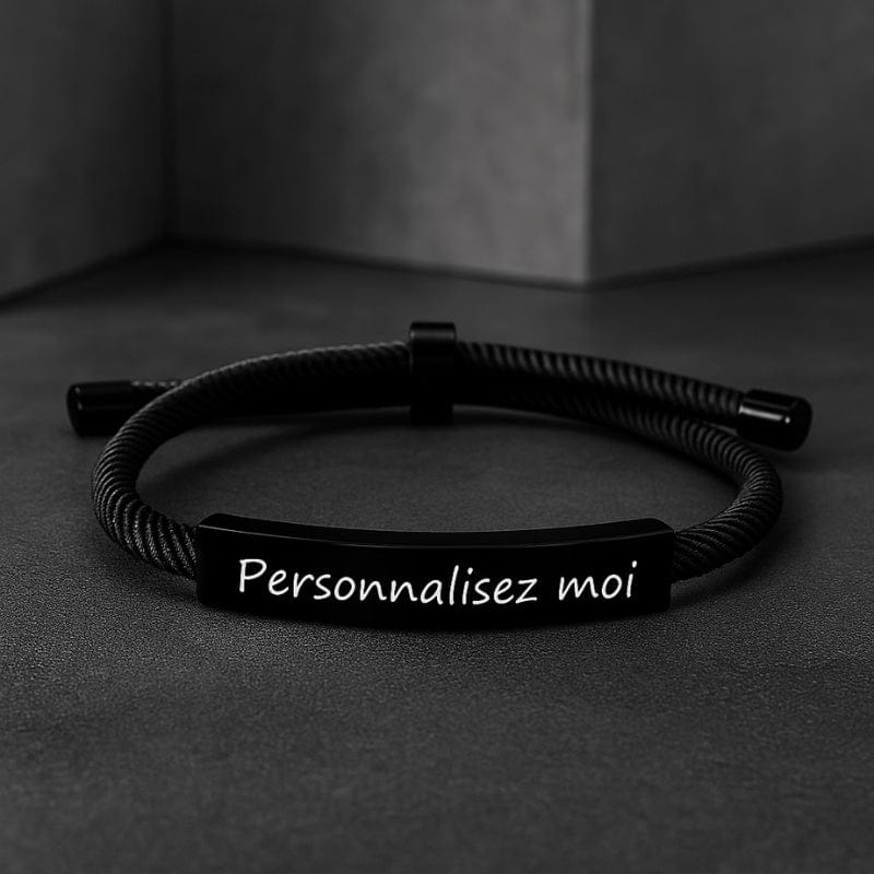 Bracelet Homme Personnalisé Cordon à Graver | Plaque Acier Inoxydable