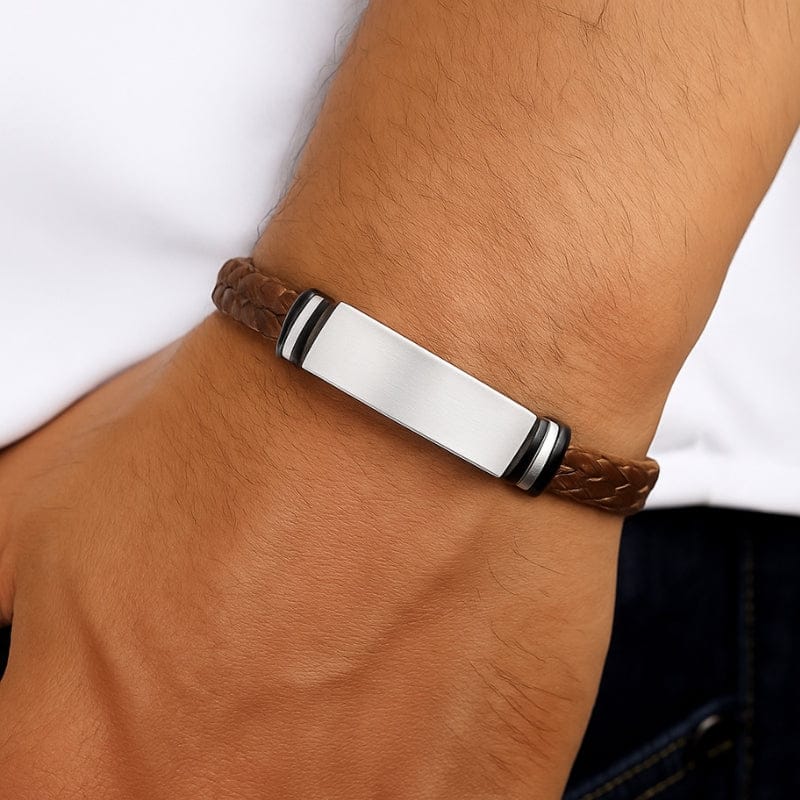 Bracelet Cuir Homme Personnalisé - Tressé Luxe