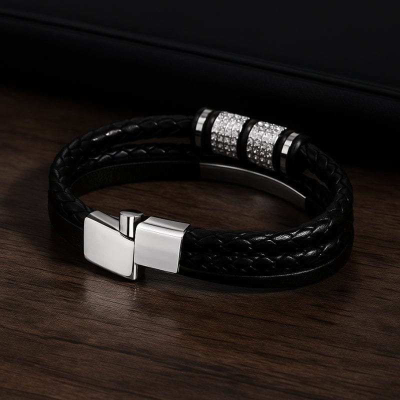 Bracelet Cuir Tressé Homme Personnalisé - Fermoir Magnétique