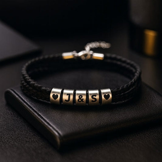 Bracelet Cuir Tressé Personnalisé Homme - Gravure Offerte