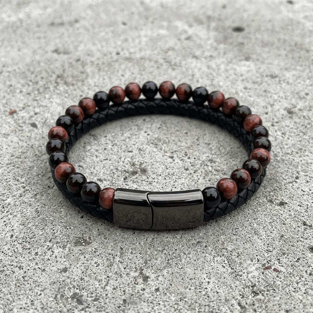 Bracelet en Cuir Tressé et Perles Naturelles
