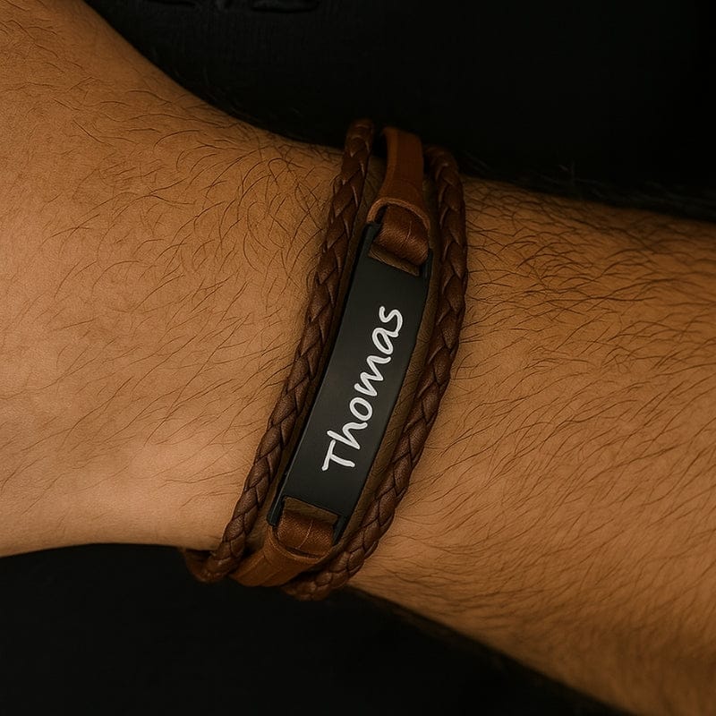 Bracelet Cuir Homme Personnalisé Tressé | Gravure Laser