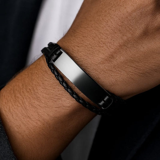 Bracelet Cuir Homme Personnalisé Tressé | Gravure Laser