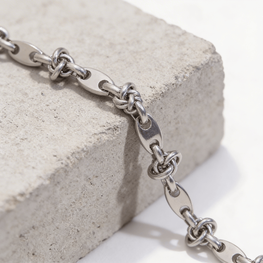 Bracelet Gourmette Grain de Café Maille Nœud Acier