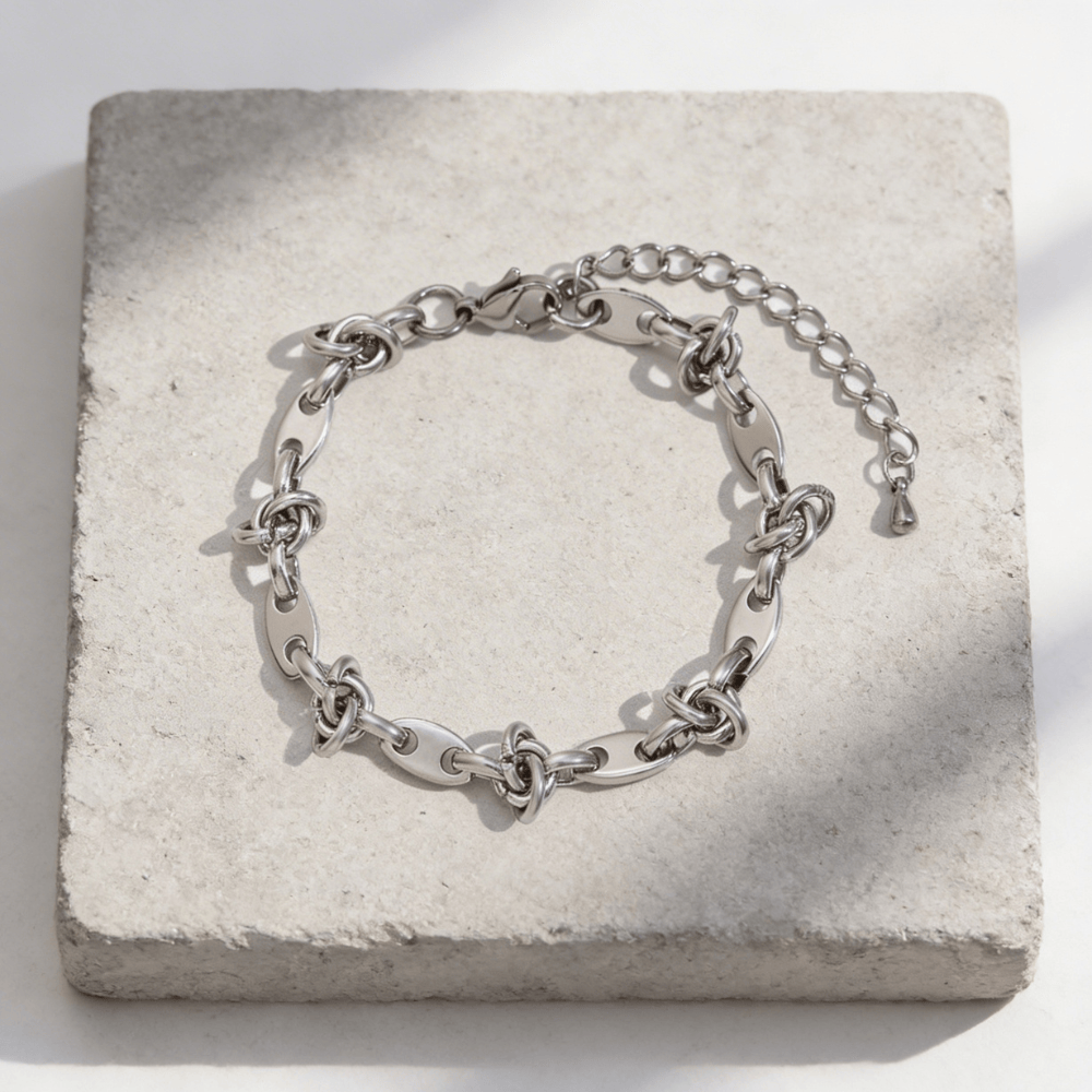 Bracelet Gourmette Grain de Café Maille Nœud Acier