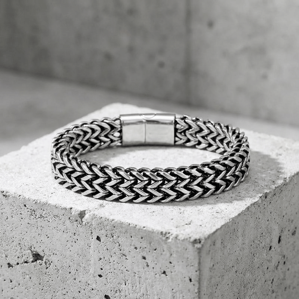 Gourmette Homme Moderne Maille Tressée Bracelet Acier