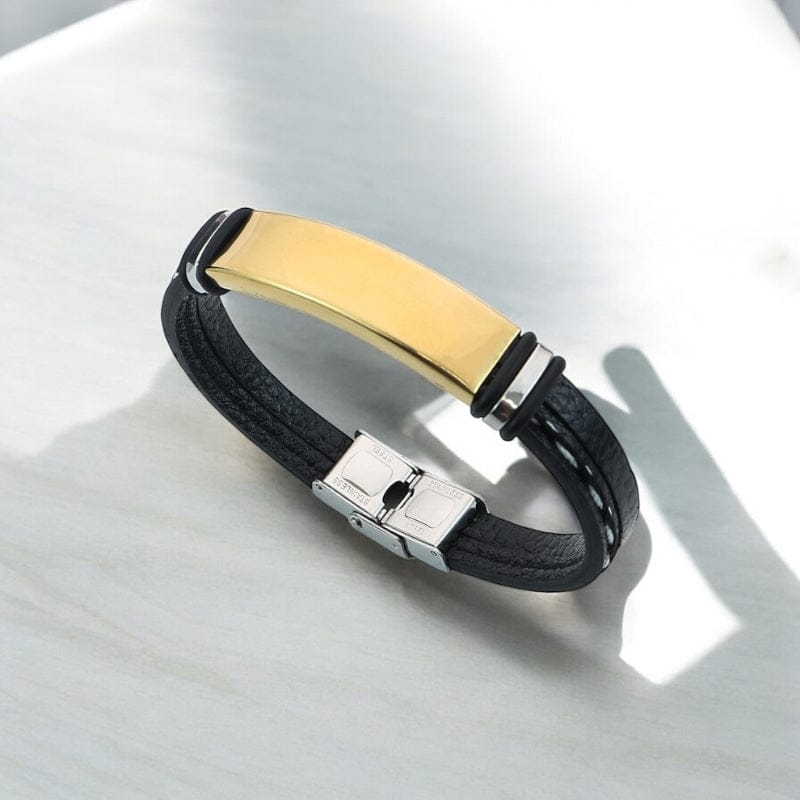 Bracelet Homme Personnalisé Cuir Gravé - Plaque Acier