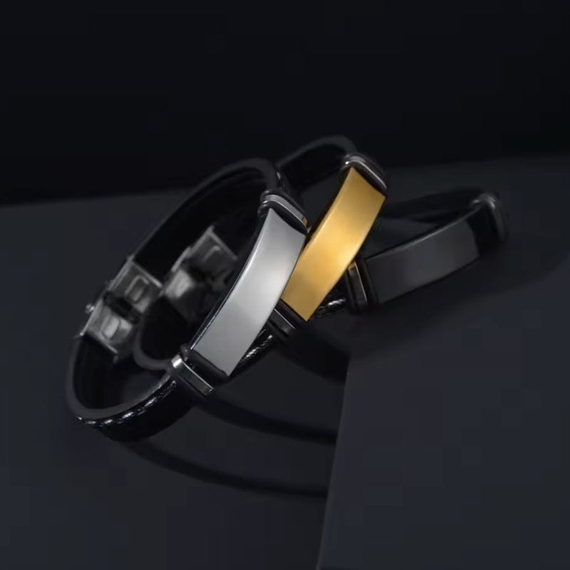 Bracelet Homme Personnalisé Cuir Gravé - Plaque Acier