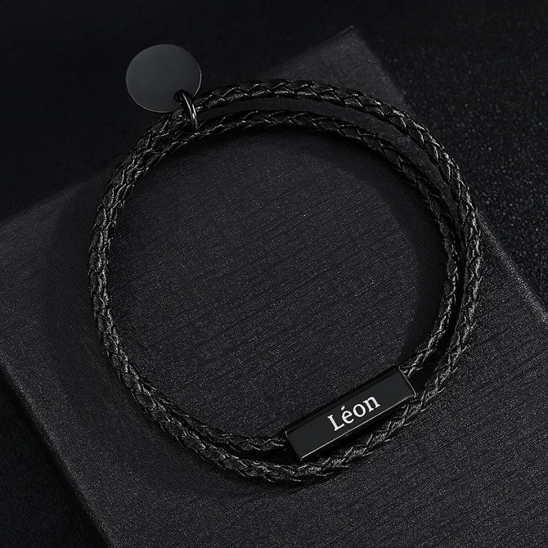 Bracelet Homme Personnalisé Cuir Tressé - Double Tour