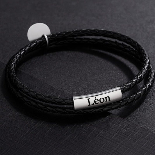 Bracelet Homme Personnalisé Cuir Tressé - Double Tour