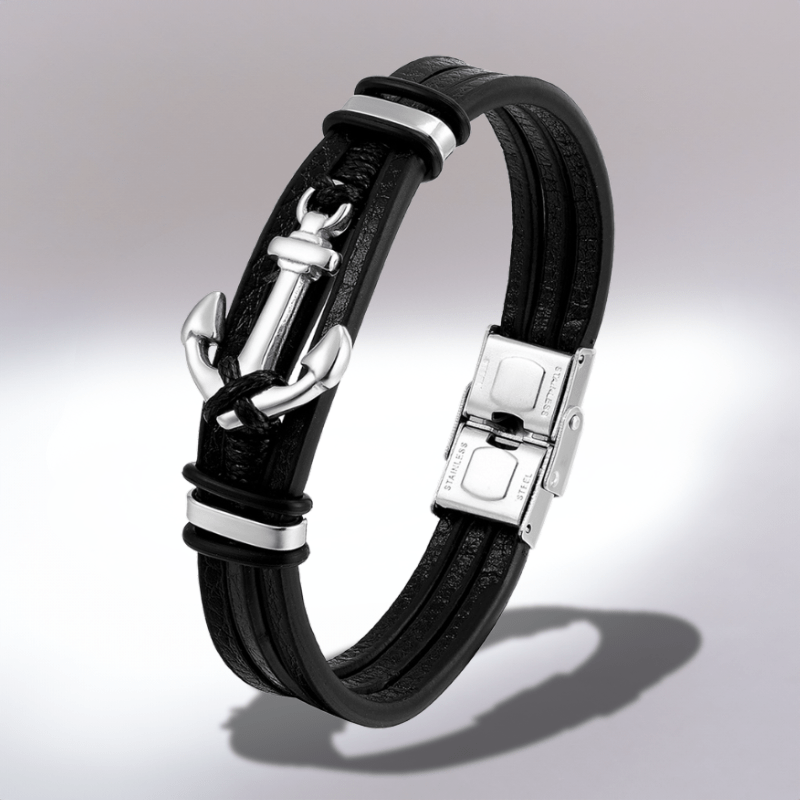 Bracelet Cuir Ancre Marine