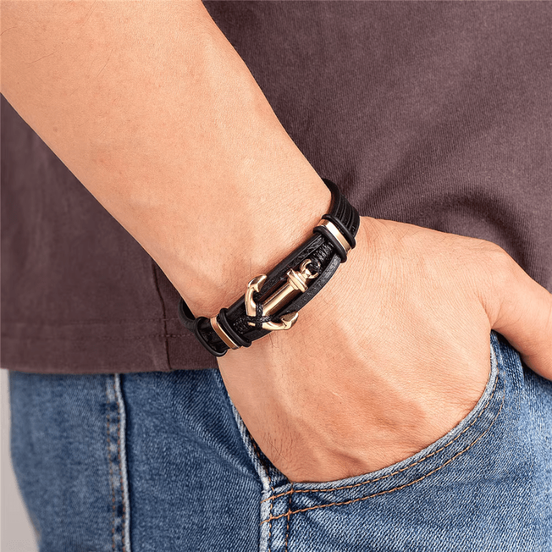 Bracelet Cuir Ancre Marine