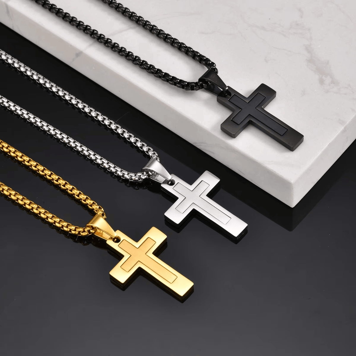Chaîne et Pendentif Croix Homme Acier