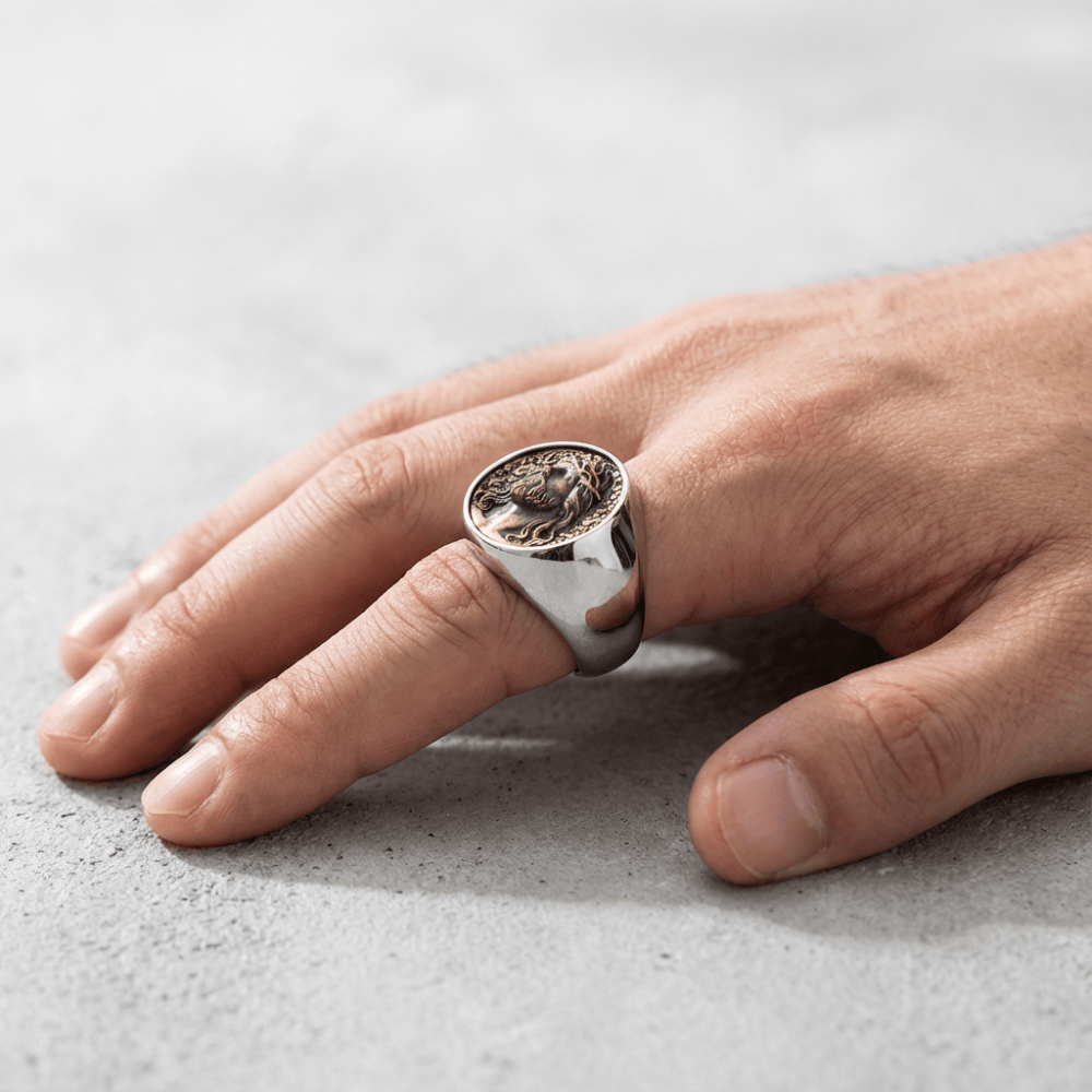 Chevalière Ancienne pour Homme Argent Acier Inoxydable