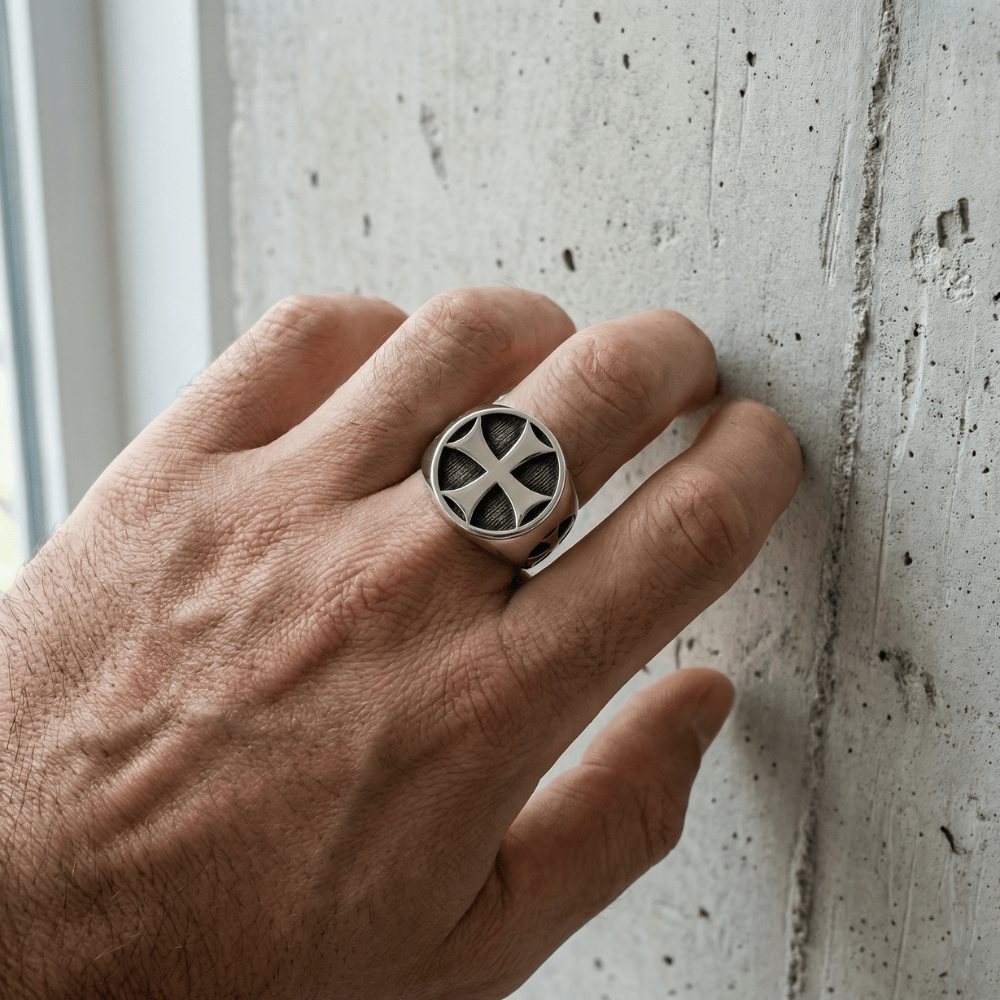 Bague Chevalière Homme Croix Acier Inoxydable