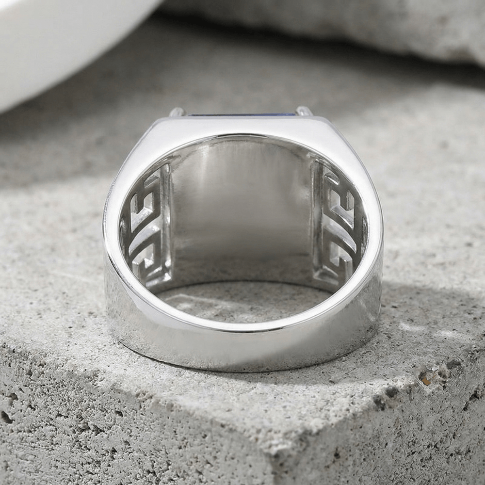 Bague Chevalière Homme Argent Luxe Saphir Bleu